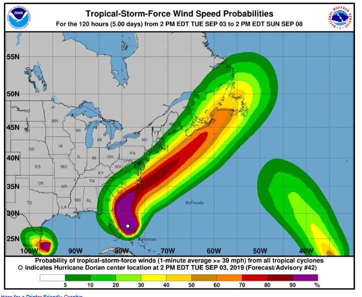 Recorrido del huracán Dorian por la costa Este de Estados Unidos
