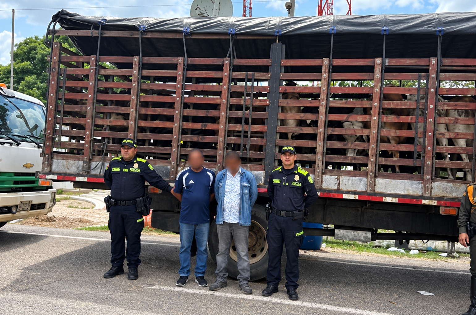 Operativo policial junto a camión ganadero